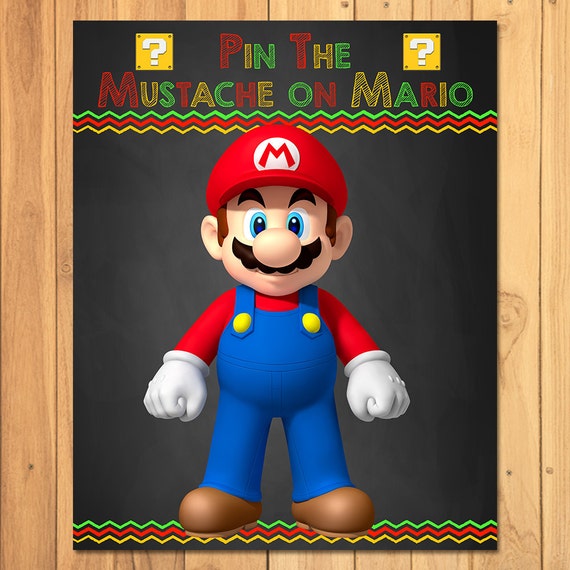 Pin the Mustache on Mario Chalkboard Party Game Super Mario