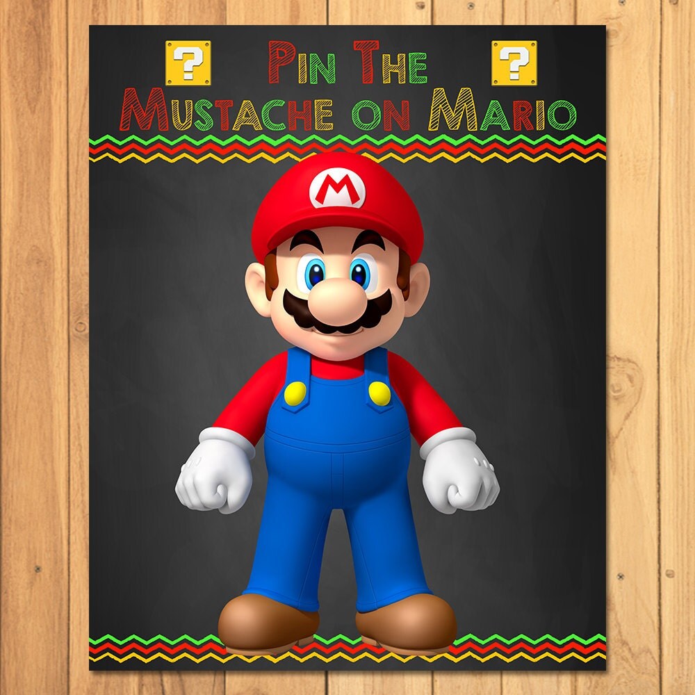 Pin the Mustache on Mario Chalkboard Party Game Super Mario