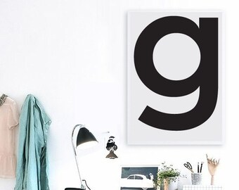 G Letter Printable Scandinavian Poster - Affiche Scandinave Initial Lowercase G Gray Nursery Monogram Gray 70x100 cm,50x70 cm,24x36",11x14"
