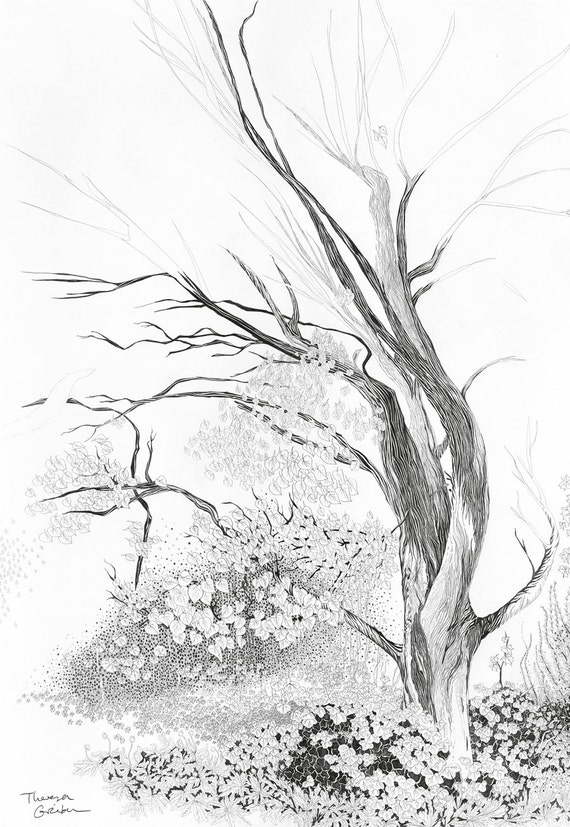 Tree drawing Woodland Print woodland nature decor tree