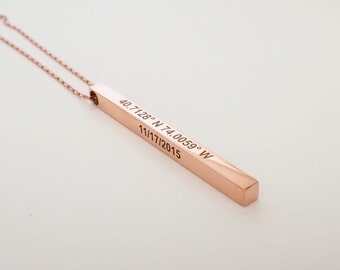 40% OFF Custom Coordinates Necklace • Personalized Bar Necklace • Vertical Bar Layered Necklace • Bridesmaids Gifts • Wedding Jewelry • NM21