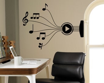 Guitar Strings Wall Decal Music Notes Vinyl Sticker for Wall Music Art Decor Home Interior Room Office Design 6(muc)