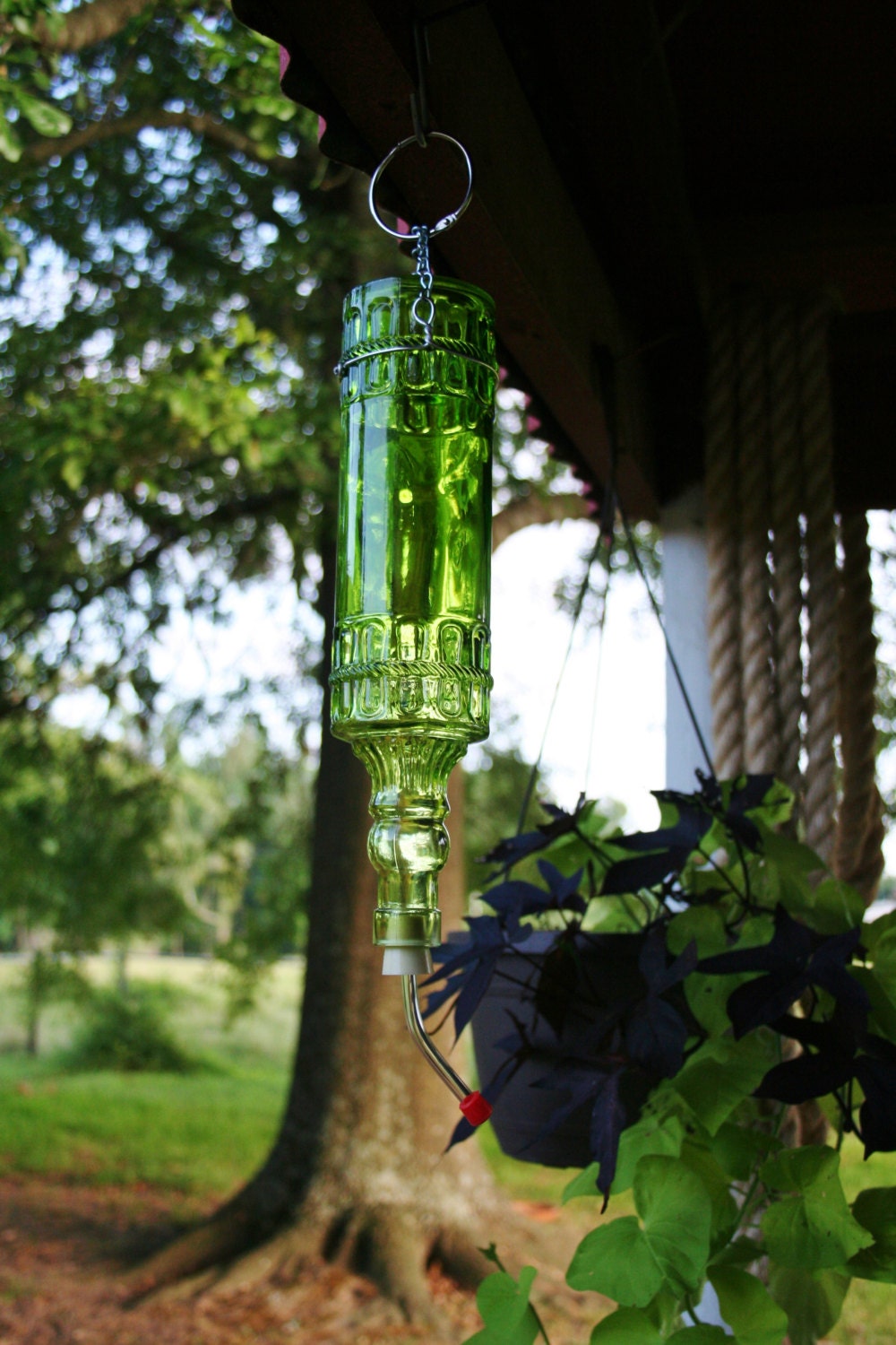 Green Glass Hummingbird Feeder