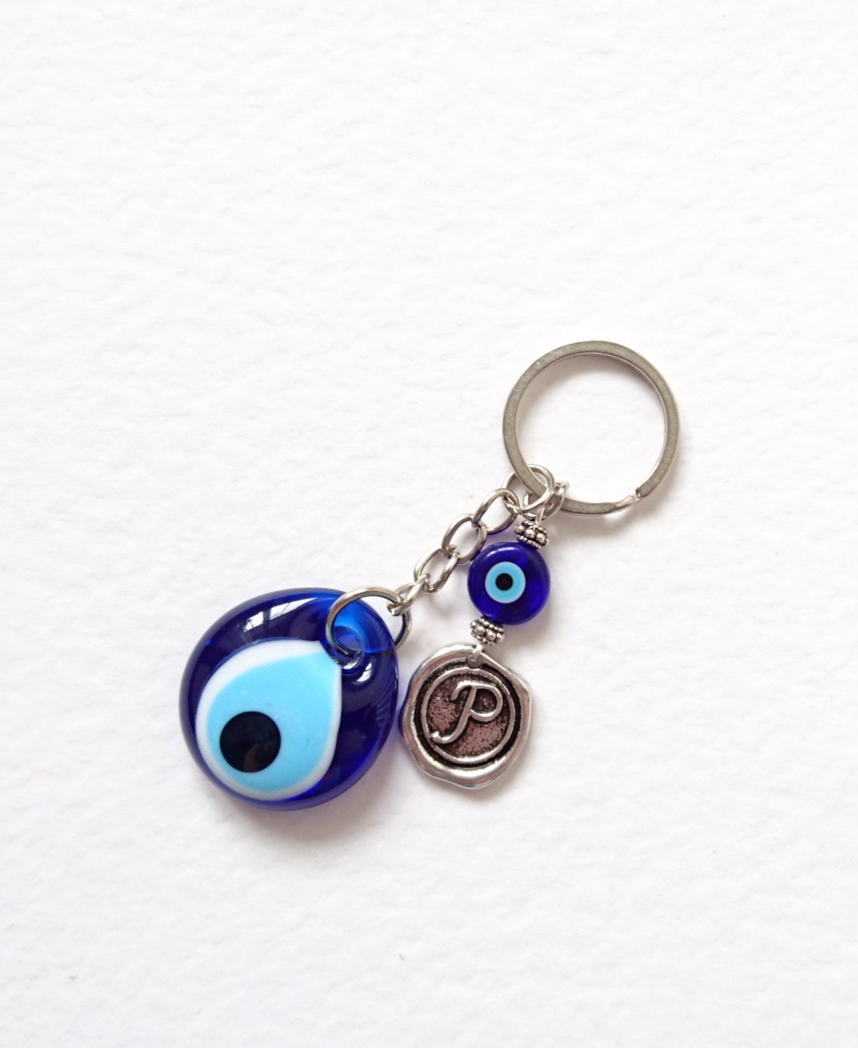 Monogram Keychain Mens Gift Evil Eye Initial Keyring