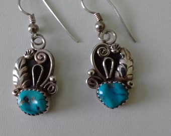 Sterling Silver and Turquoise Earrings, Vintage Turquoise and Silver Earrings