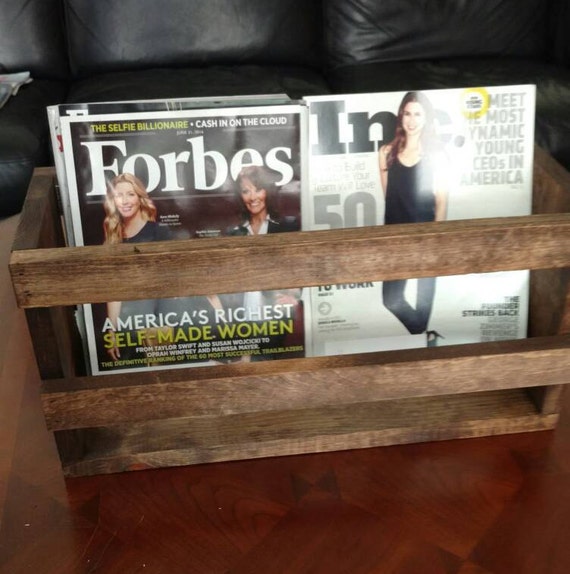 Items similar to Wood Magazine Rack, Large Rustic Crate, Table Top Rack