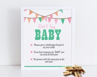 Printable Dont Say Baby Game, Baby Shower Games, Pink Baby Girl Shower Activities, Flag Don't Say Baby, Instant Download