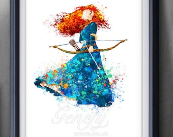 Disney Princess Merida, Brave Watercolor Poster Print - Watercolor Painting - Watercolor Art - Kids Decor- Nursery Decor