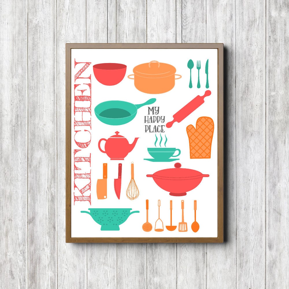 Kitchen Printable Wall Art My Happy Place Quote Culinary