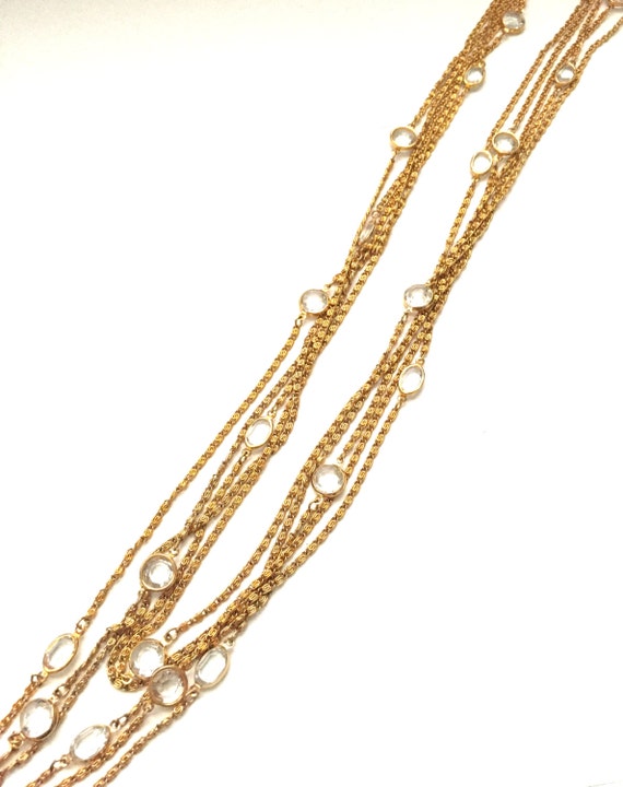 Gold Clear Crystal Multi Strand Necklace // Goldette Style