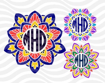 Flower, Mandala monogram svg, Circle monogram Frame svg, Summer svg files, SVG, DXF, EPS, use with Silhouette Studio & Cricut Design Space.