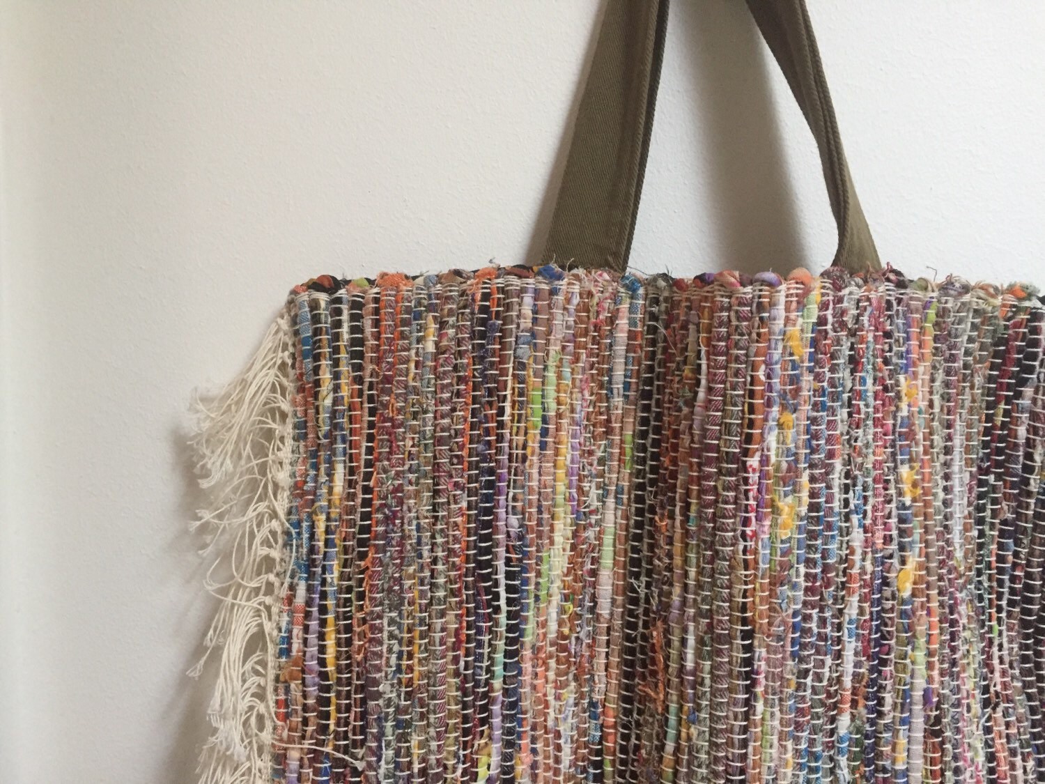 SALE Vintage Swedish hand woven rag rug tote bag // Vintage