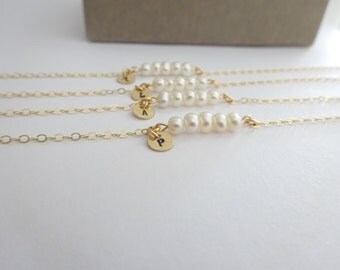 Freshwater Pearl bracelet, Monogram bridesmaid bracelet, Personalized bracelet, Custom Wedding jewelry, Gold fill, Sterling silver