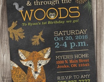 Woodland Birthday Invitation/Rustic Theme Invites/Fox Invitation/Woodland Invite/Forest Friends Invitation/Forest Animals/Fox Birthday #002