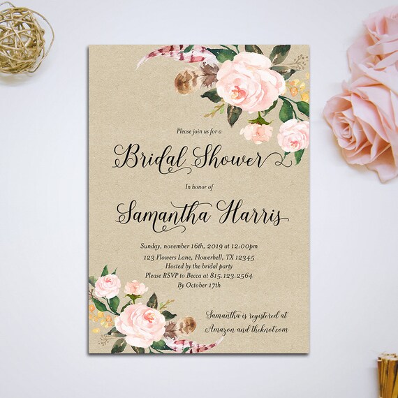 Printable Bridal Shower Invitation Bohemian Floral Bridal
