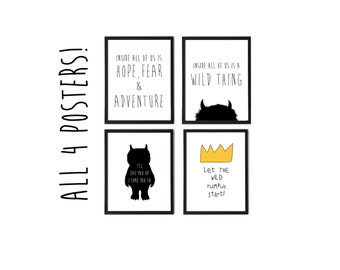 Where the wild things are poster, Wild Rumpus, I'll Eat You Up, downloadable nursery decor, inspirational print for kids, Maurice Sendak