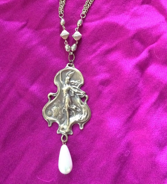 Items similar to Vintage Brass Pendant with Pearl on Etsy
