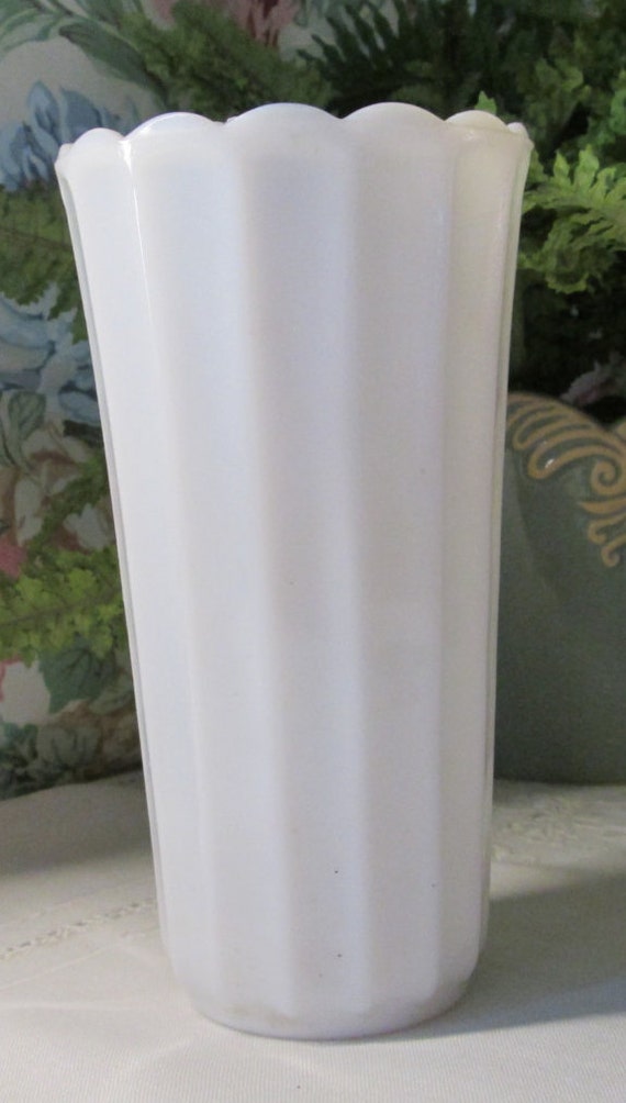 Milk Glass Vase Tall Bridal White Vase Flared by TreasuresTimeworn
