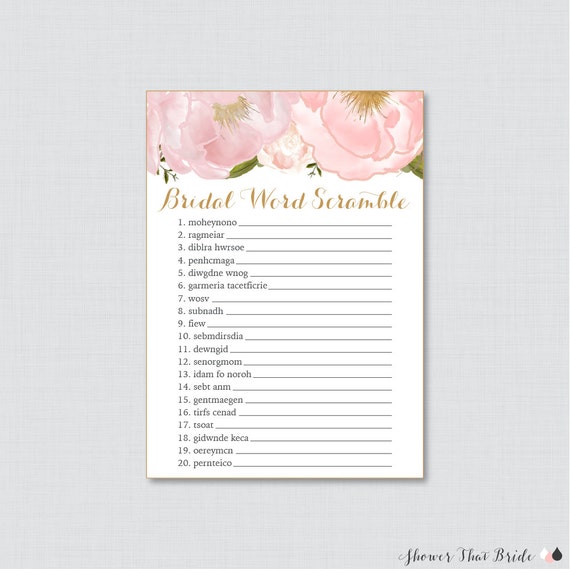 items similar to pink floral bridal shower word scramble