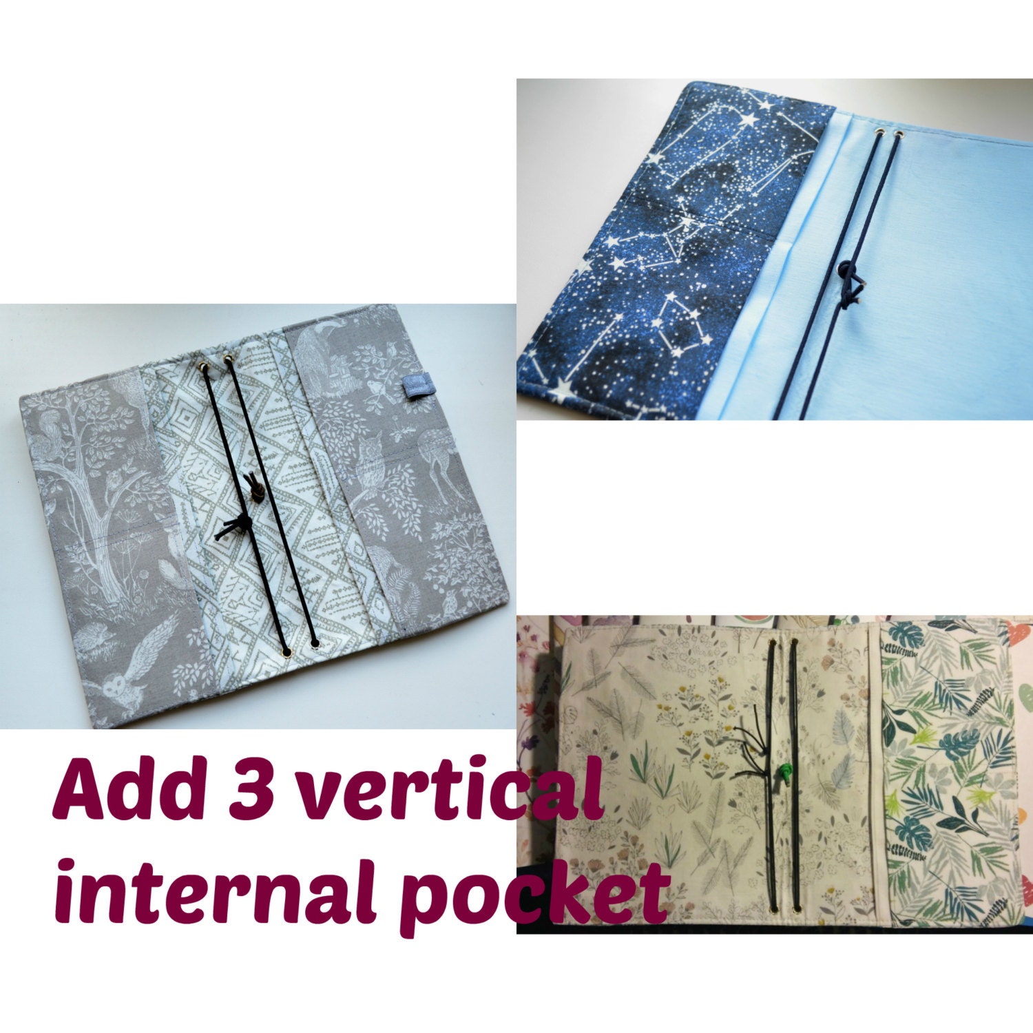 Add 3 vertical internal pocket for Fabric by ButterflyNotebook