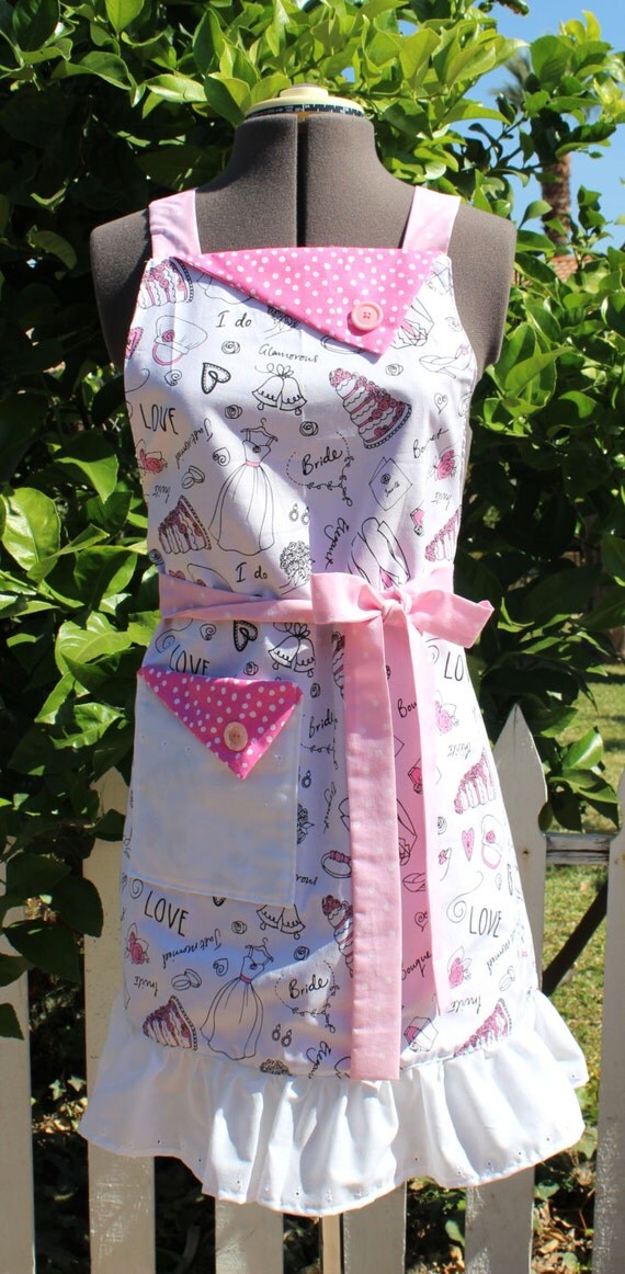 Pink Polka Dot Bride's Apron Bridal Shower Gift Gift for