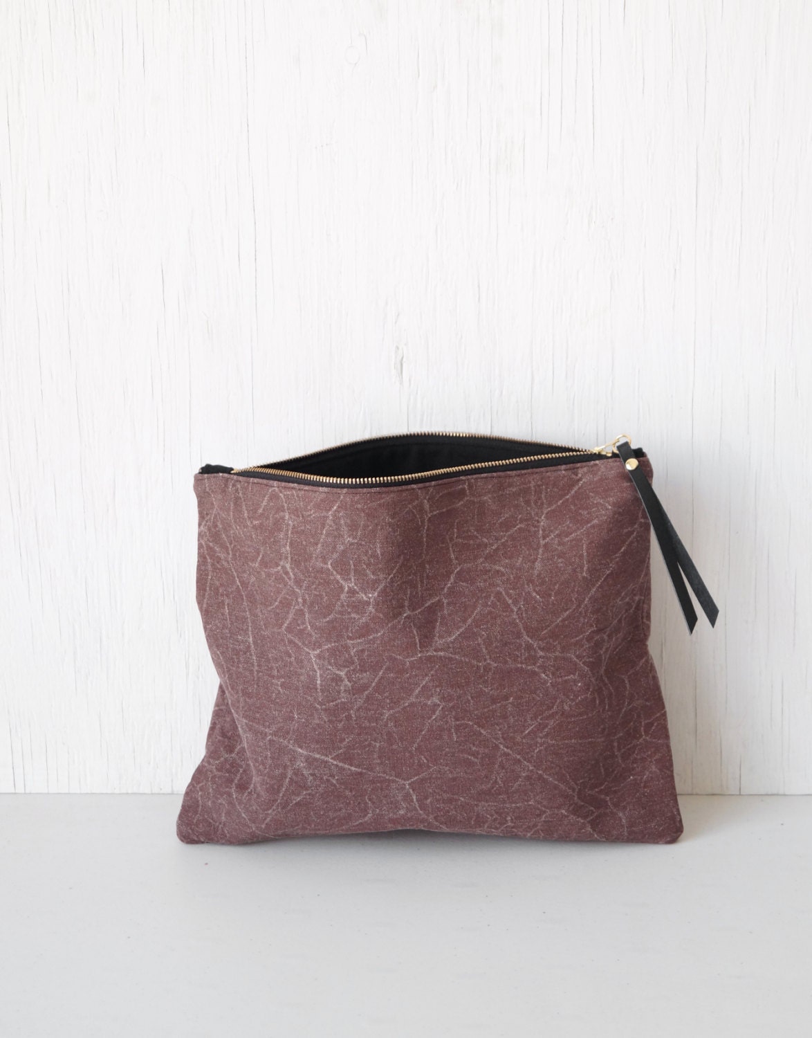 Brown clutch purse. Large makeup bag. Antique by DesignByRube