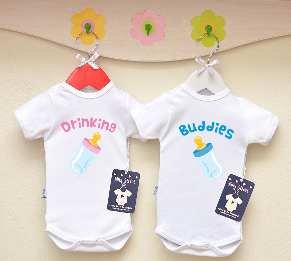 Drinking Buddies Baby Clothes. Twin Baby Bodysuits. Siblings