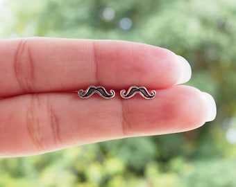 Mustache Stud, Mustache Earrings, beard stud earrings, 925 Sterling Silver, Geek Jewelry, Gift Idea - SB57
