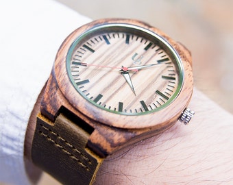 UD Personalized Zebra Wooden Watch, Groomsmen Gifts,Wood Watch, engraved with personal text - Gift for Him/Her, Anniversary, Wedding gift