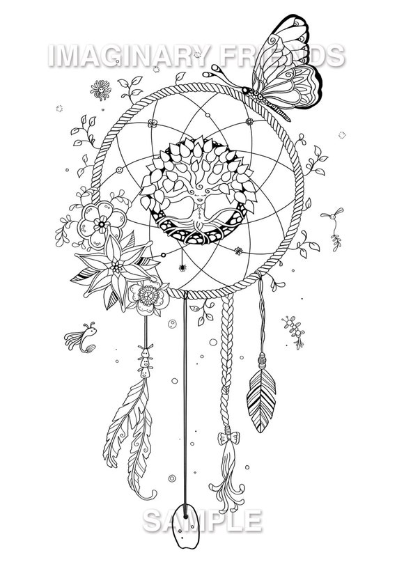 Dream Catcher Coloring Page A4 size 210 297mm \/ A3