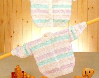 Vintage Knitting Pattern pdf~Striped Baby/Toddler Cardigan & Sweater~DK~18-24"~Instant Download