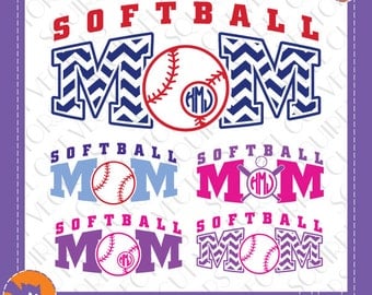 Softball Mom Monogram Frames and Art SVG DXF EPS Cutting files