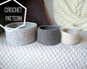 Crochet Bowl Pattern, Round Crochet Basket Pattern, Cute Crocheted Nesting Baskets, Crochet Nesting Bowl Pattern, Crochet Catch All Pattern