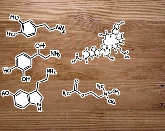 Neurotransmitter Hand Drawn Stickers - Dopamine, Serotonin, Oxytocin, Norepinephrine, Acetylcholine Molecule - Neuroscience, Neurology Gift