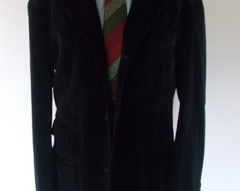 Vintage Italian black velvet jacket blazer with fine pinstripe by Koxl made in Italy 42" chest Large