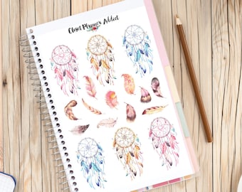 Watercolour Dreamcatchers and Feathers Planner Stickers (S-129)