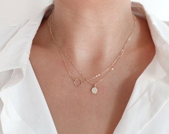 Solid Gold Circle Necklace, 14K Open Circle Necklace, Karma Necklace, 14K gold necklace