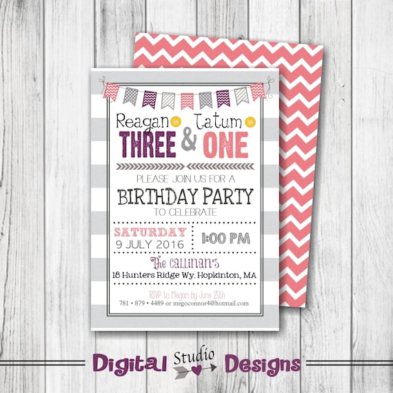 Siblings Birthday Invitation Sisters by DigitalStudioDesigns