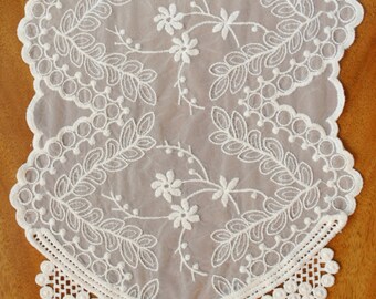 Lace Table Runner, Chair Tie, Soft Embroidered Lace 12 Inch by 74 Inch