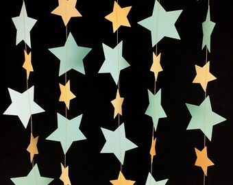 Mint and Gold Star Garland - Gold and Mint Star Garland, Mint Green and Gold Party Decorations, Gold Mint Wedding Decor - GS052BlgdMntMtgd