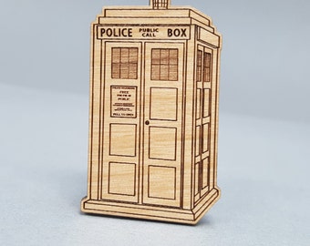 Doctor Who TARDIS - Magnetic Wood Brooch - Laser Engraved - Lapel Pin