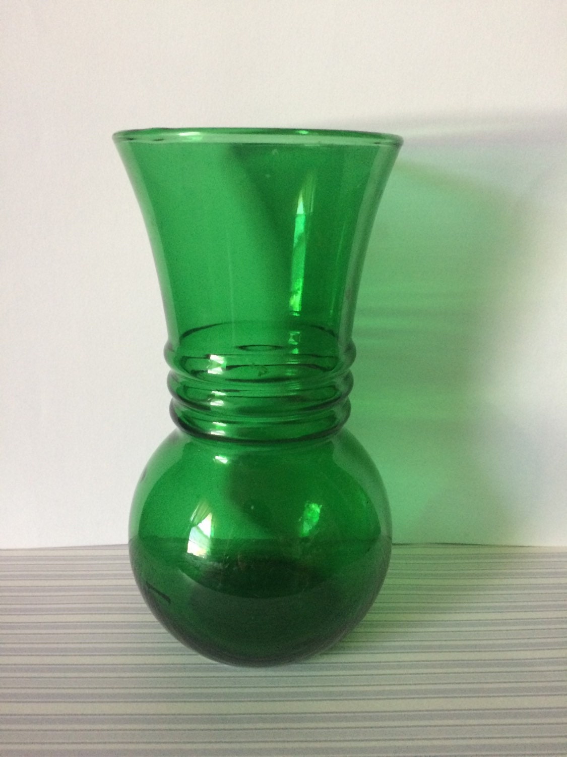 Vintage green depression glass vase
