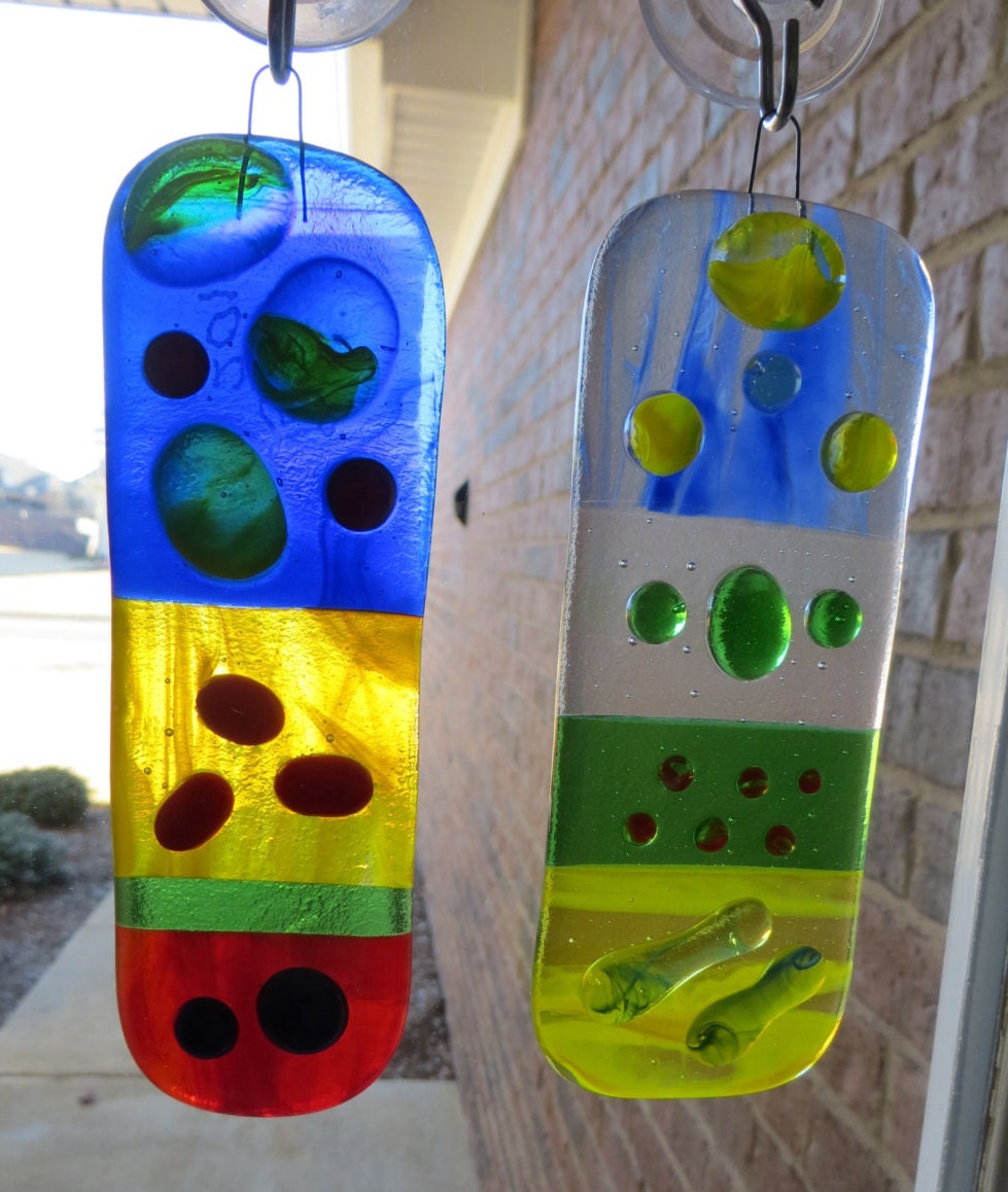 Handmade Fused Glass Sun Catchers set of two