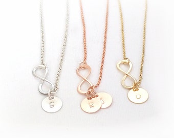 Infinity necklace with initials, dainty infinity necklace, silver infinity necklace, eternity necklace, infinity pendant, bridesmaid gift