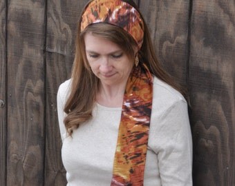 Women's Brown, Rust, Tan Stretch Hair Wrap, head covering, head scarf, hair scarf, hair tie, headcovering, headscarf, hairscarf, handmade