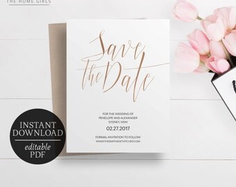 Save The Date Rose Gold Foil Printable | Editable Template | Faux Foil | Instant Download | Rose Gold Save the Date | Template | Penelope