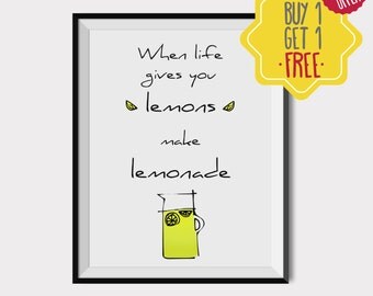 When life gives you lemons, Kitchen wall art, Printable lemon quote, Kitchen art prints, Citrus print, Scandinavian kitchen art, Lemon Print