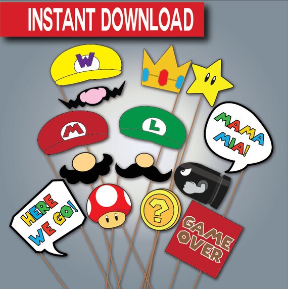 Super Mario Photo Booth Props-Instant download by Stardyprintables