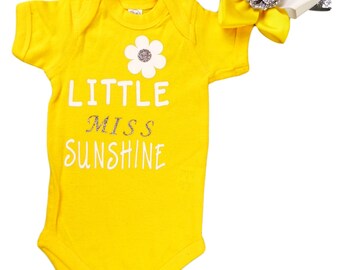 Two Piece Set Little Miss Sunshine Baby Girl Yellow Onesie Bodysuit Newborn Babies Girl clothes Girls Fashion Baby clothes