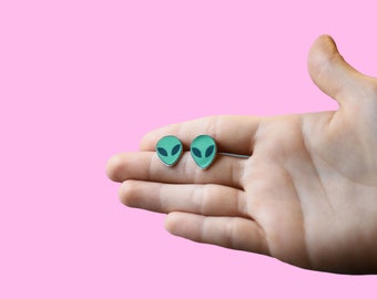 Green Alien Stud Earrings Alien Head Earrings 90s Earrings Alien Jewelry Spring Breakers 90s Jewelry retro